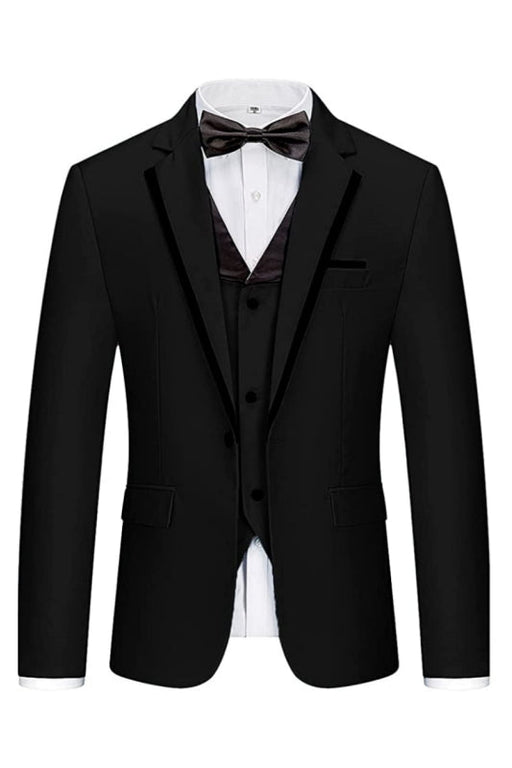 Geoff Fancy Black Notched Lapel Three Pieces Men Suits For Business