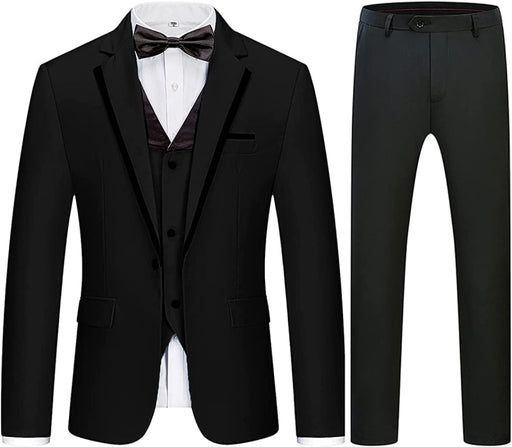 Geoff Fancy Black Notched Lapel Three Pieces Men Suits For Business