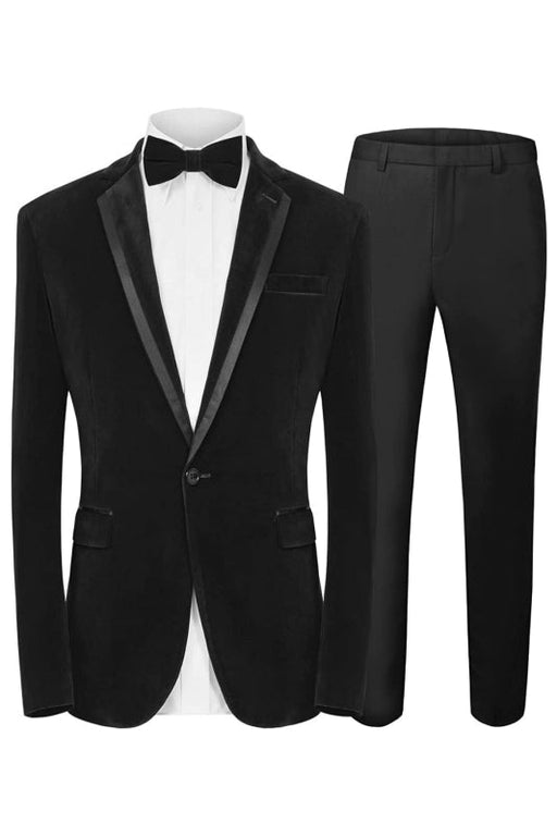 Bowen Fancy Black Notched Lapel Two Pieces Velvet Men Suits For Prom