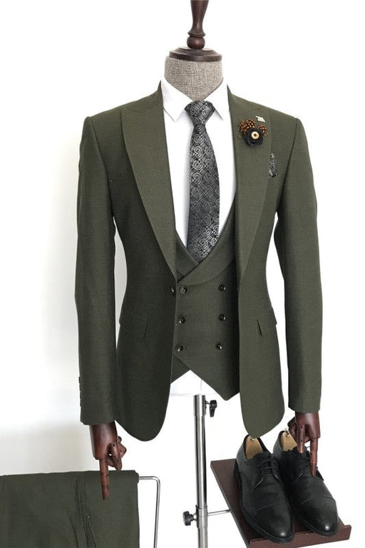 Christian Fancy Dark Green Peaked Lapel Men Business Suits