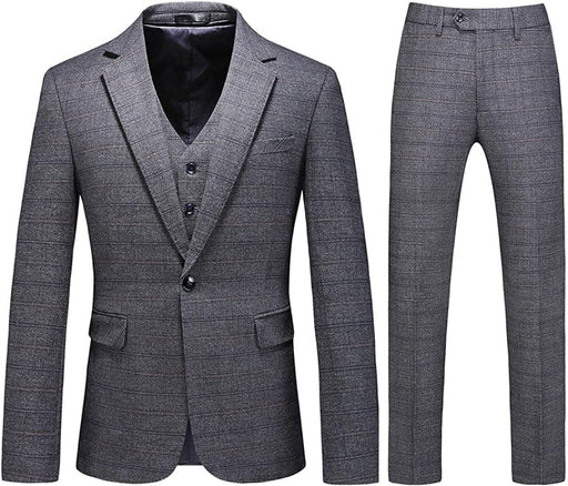 Hiram Fancy Gray Notched Lapel Three Pieces Mens Suits For Business