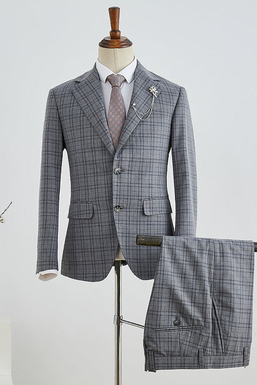 Harvey Fancy Gray Plaid Notched Lapel Men Suits For Business