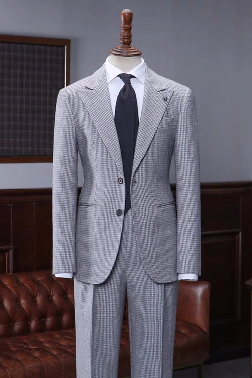 Campbell Fancy Gray Plaid Peaked Lapel Business Suits