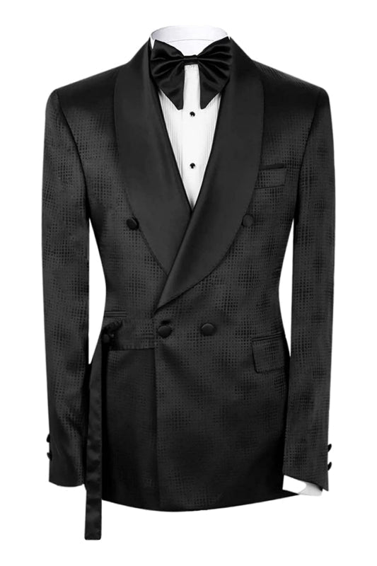 Leif Fancy Black Shawl Lapel Double Breasted Wedding Suits