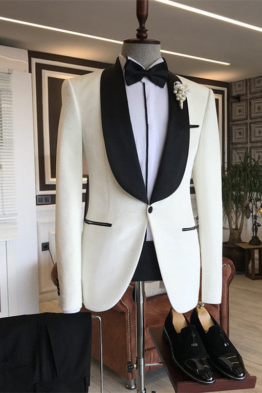 Colin Fancy White Shawl Lapel Slim Fit Men Suits For Wedding