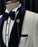 Chapman Fancy White Three Pieces Jacquard Wedding Suits With Navy Blue Shawl Lapel