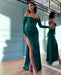 Fashion Peacock Strapless Prom Dress, Long Sleeve Split Pleated