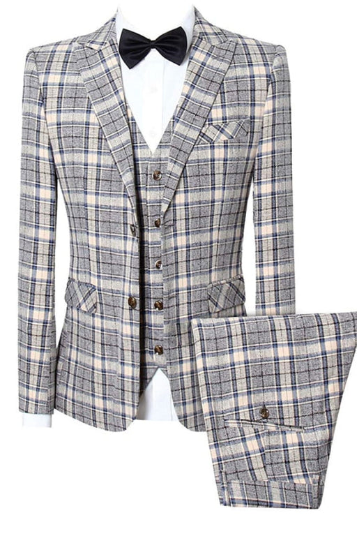 Joseph Yellow Plaid Peaked Lapel Three Pieces Slim Fit Business Suits