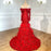 Fashion Red Sequin Prom Dress, Long Sleeves A-Line with Feather