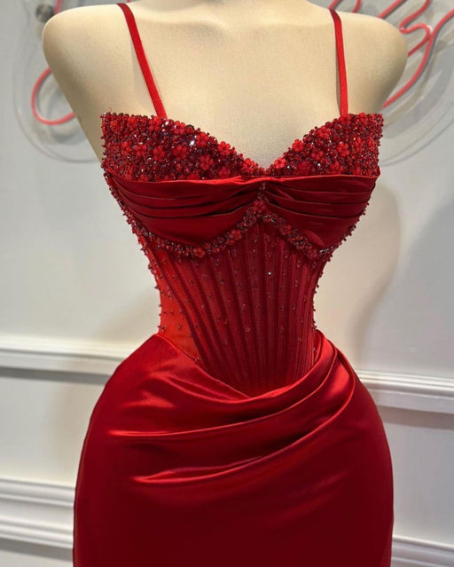 Fashion Red Spaghetti Strap Split Mermaid Prom Dress