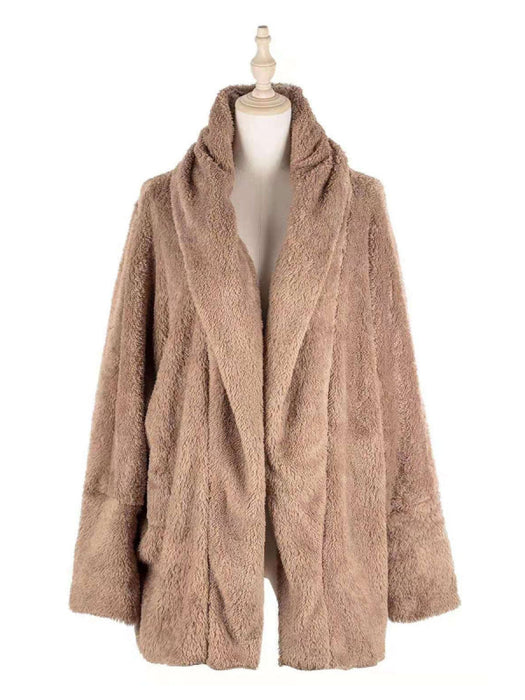 Faux Fur Coats For Women Long Sleeves Casual Faux Fur Coat Stretch Coffee Brown Overcoat