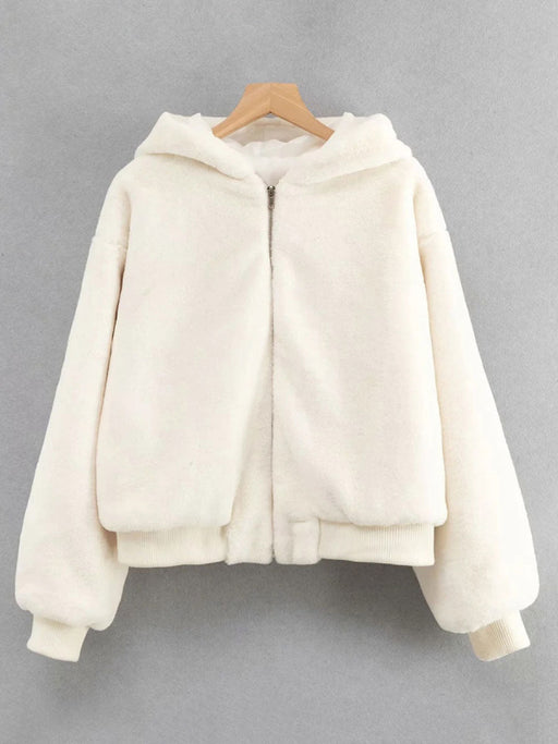 Faux Fur Coats For Women Long Sleeves Casual Stretch Hooded White Winter Coat