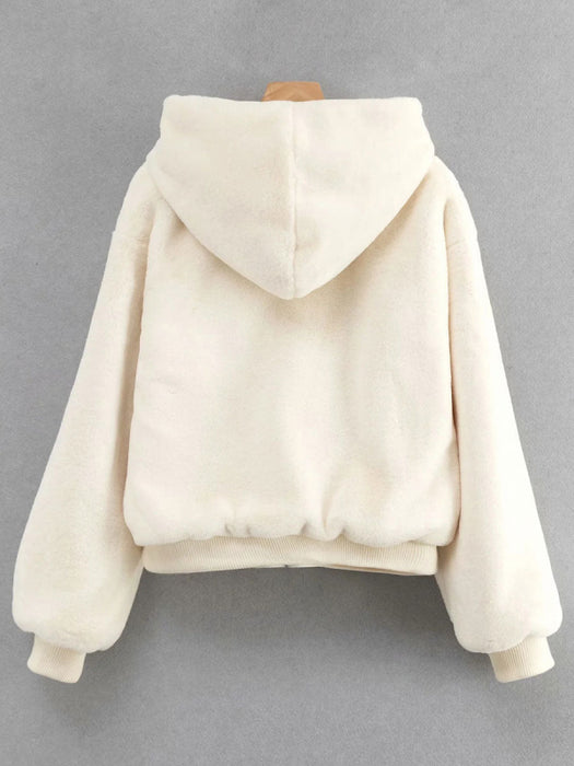 Faux Fur Coats For Women Long Sleeves Casual Stretch Hooded White Winter Coat