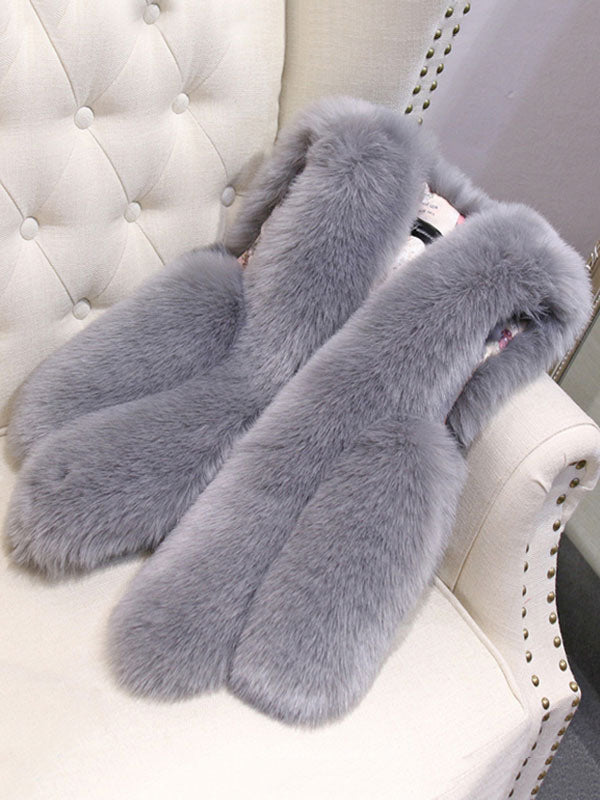 Faux Fur Coats Grey Sleeveless Casual Short Winter Vest Overcoat