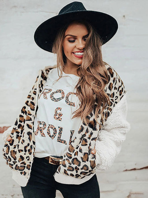 Faux Fur Coats Leopard Long Sleeves Camouflage Faux Fur Coat Zipper Women Coat