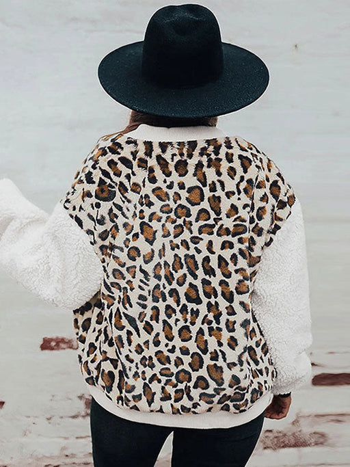 Faux Fur Coats Leopard Long Sleeves Camouflage Faux Fur Coat Zipper Women Coat