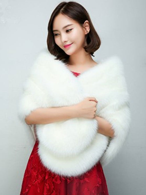 Faux Fur Jacket Women White Wrap Shawl Winter Cover Ups