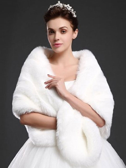 Faux Fur Jacket Women White Wrap Shawl Winter Cover Ups