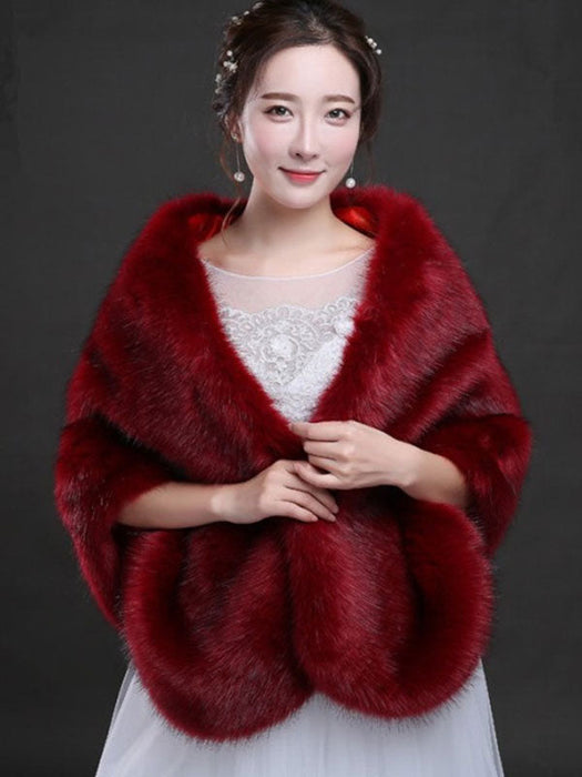 Faux Fur Jacket Women White Wrap Shawl Winter Cover Ups