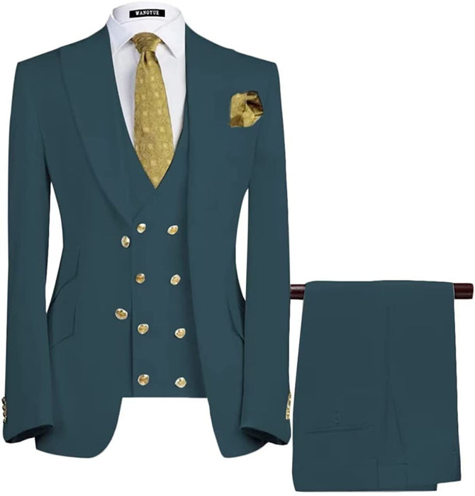 Baldwin Formal Teal Peaked Lapel Three Pieces Men Suits For Business