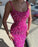 Fuchsia Acrylic Spaghetti-Straps Mermaid Prom Dress with Pearls Sequins