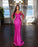 Fuchsia Evening Dress with Spaghetti Strap Pleated Tassel and Sequins