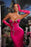 Fuchsia Mermaid Prom Dress Half Sleeves Strapless Gown