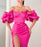 Fuchsia Strapless Off-the-Shoulder Puff Sleeve Mermaid Evening Dress with Split