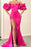 Fuchsia Strapless Off-the-Shoulder Puff Sleeve Mermaid Evening Dress with Split