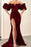 Fuchsia Strapless Off-the-Shoulder Puff Sleeve Mermaid Evening Dress with Split