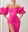 Fuchsia Strapless Off-the-Shoulder Puff Sleeve Mermaid Evening Dress with Split