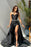 Glamorous Black Strapless Prom Dress with Belt Split Design