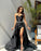 Glamorous Black Strapless Prom Dress with Belt Split Design