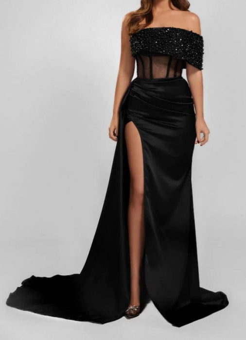 Glamorous Black Strapless Sequin Mermaid Prom Dress