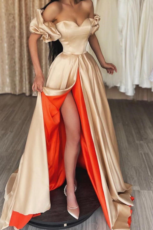 Glamorous Burgundy Off-the-Shoulder Prom Gown with Thigh-High Split