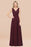 Bridelily Glamorous Chiffon V-Neck Sleeveless Burgundy Bridesmaid Dress with Draped Back