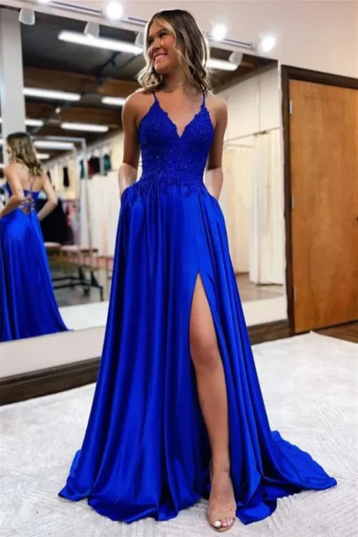 Glamorous Dark Blue Spaghetti Strap Mermaid Prom Dress, Long