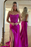 Glamorous Fuchsia Prom Gown with Stunning Appliques and Daring Slit