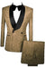 Mandel Deep Gold Double Breasted Jacquard Glamorous Wedding Suits With Velvet Lapel