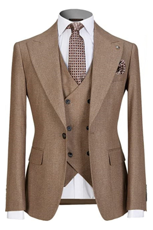 Barret Glamorous Khaki Peaked Lapel Three Pieces Business Suits For Men