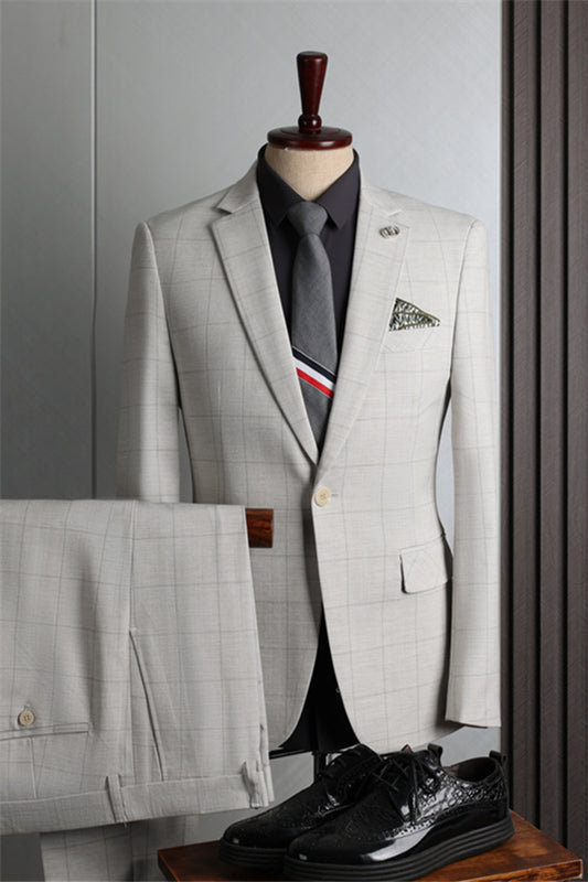 Payne Glamorous Light Gray Notched Lapel Two Piece Business Suits