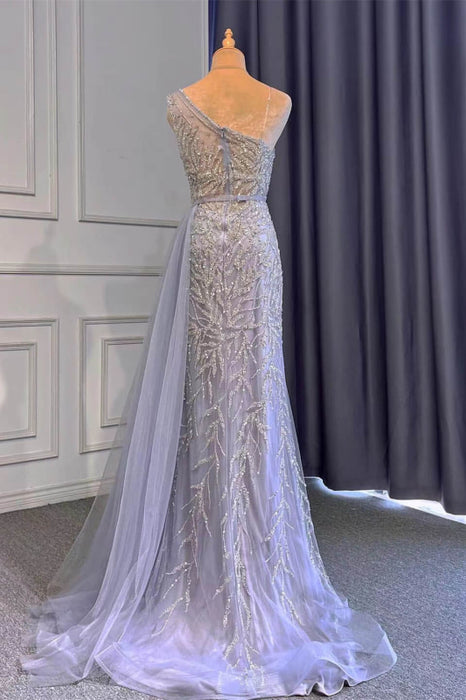 Glamorous Lilac Mermaid Prom Dress with Beaded One-Shoulder Design and Elegant Ruffled Appliques