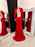 Glamorous Mermaid Red Prom Gown with Long Sleeves and Open Back