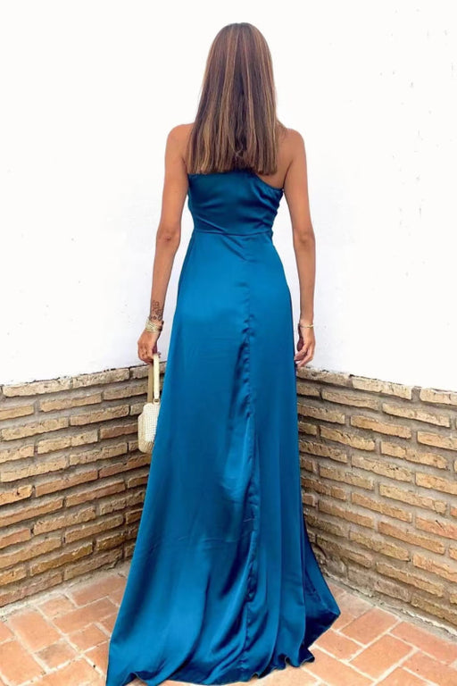 Glamorous Royal Blue One Shoulder Sleeveless Prom Dress with Slit