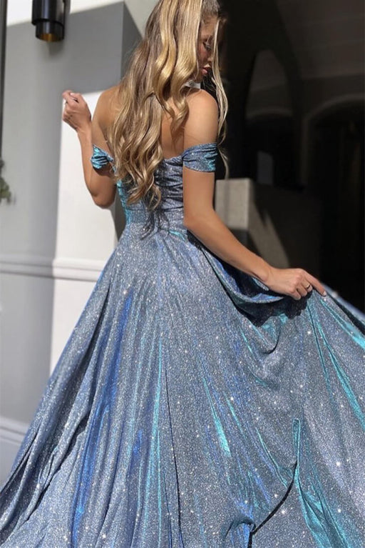 Glamorous Sequined Mermaid Evening Dress with V-Neck and Off-The-Shoulder Design