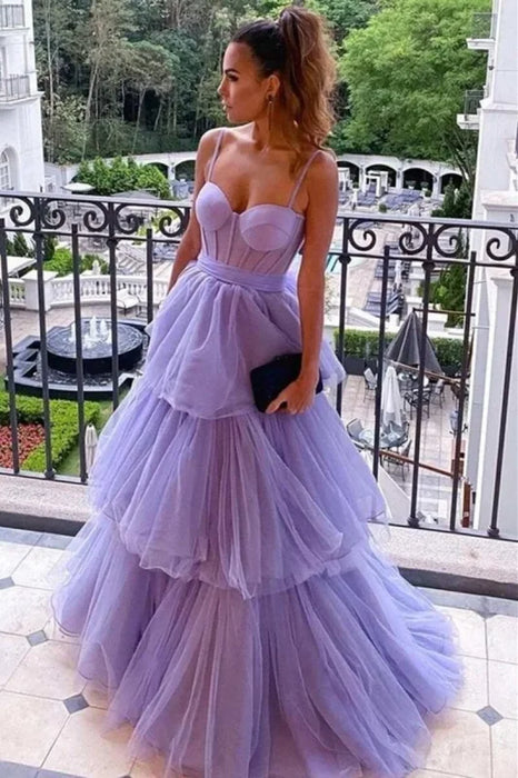 Glamorous Tulle Spaghetti Strap Prom Dress, Sleeveless Ball Gown