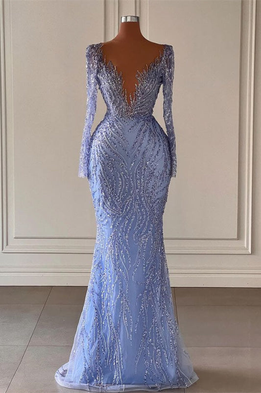 Glamorous V-Neck Mermaid Evening Gown with Sparkling Sequins and Beadings