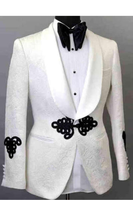 Adair Glamorous White Shawl Lapel Two Pieces Jacquard Wedding Suits