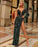 Glimmering Forest Green One-Shoulder Prom Gown with V-Neck and Dazzling Sequins