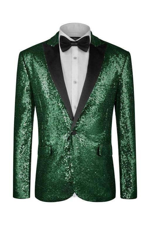 Emmanuel Modern Deep Green Peaked Lapel Sequins Men Suits For Prom